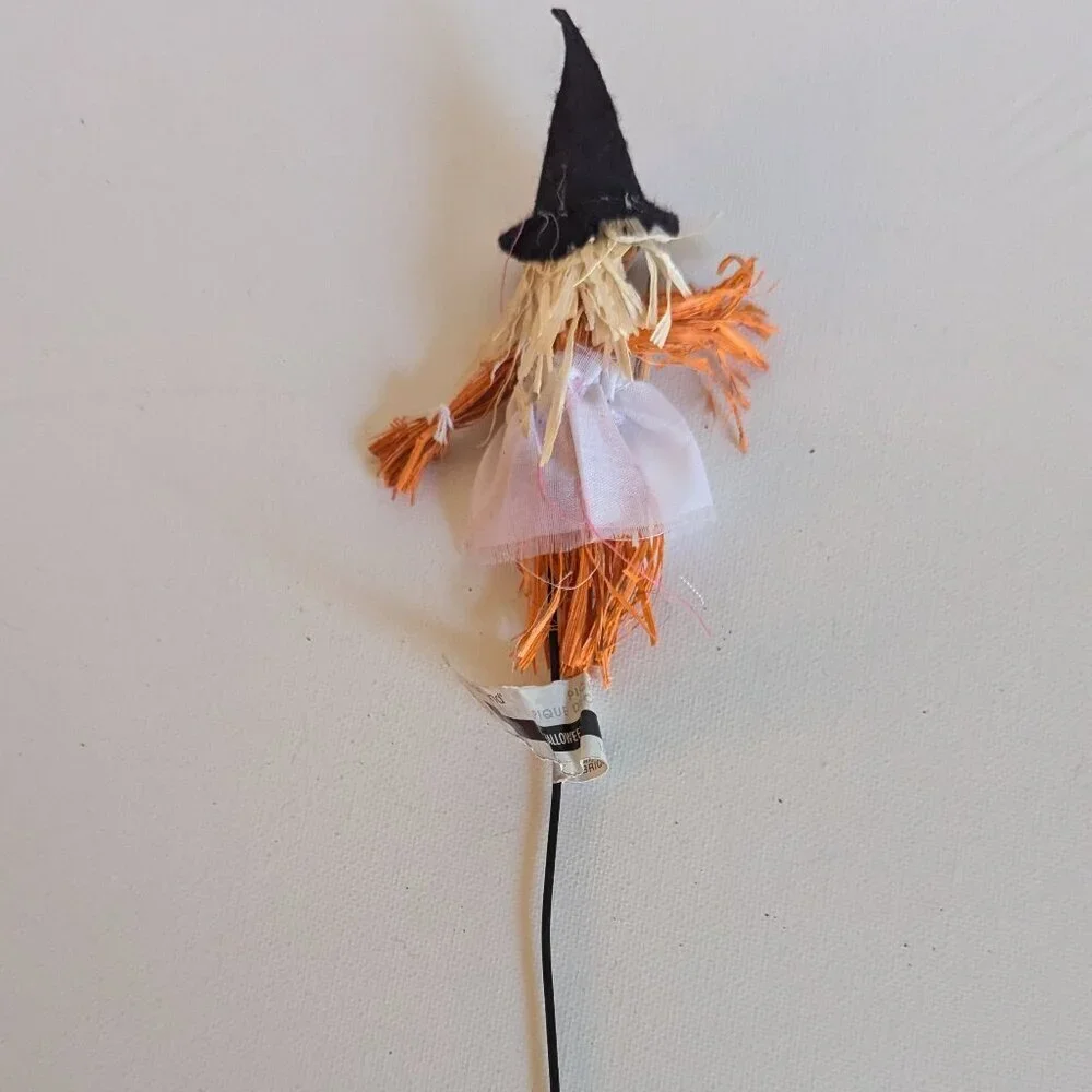 NWT Spooky Witch Orange Straw Halloween Floral Pick Hat Broom Ashland Decoration